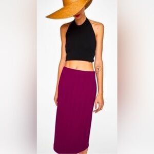 NWT Zara Pink Purple Ribbed Stripe Midi Pencil Straight Stretch Small S 2 4 (A5)